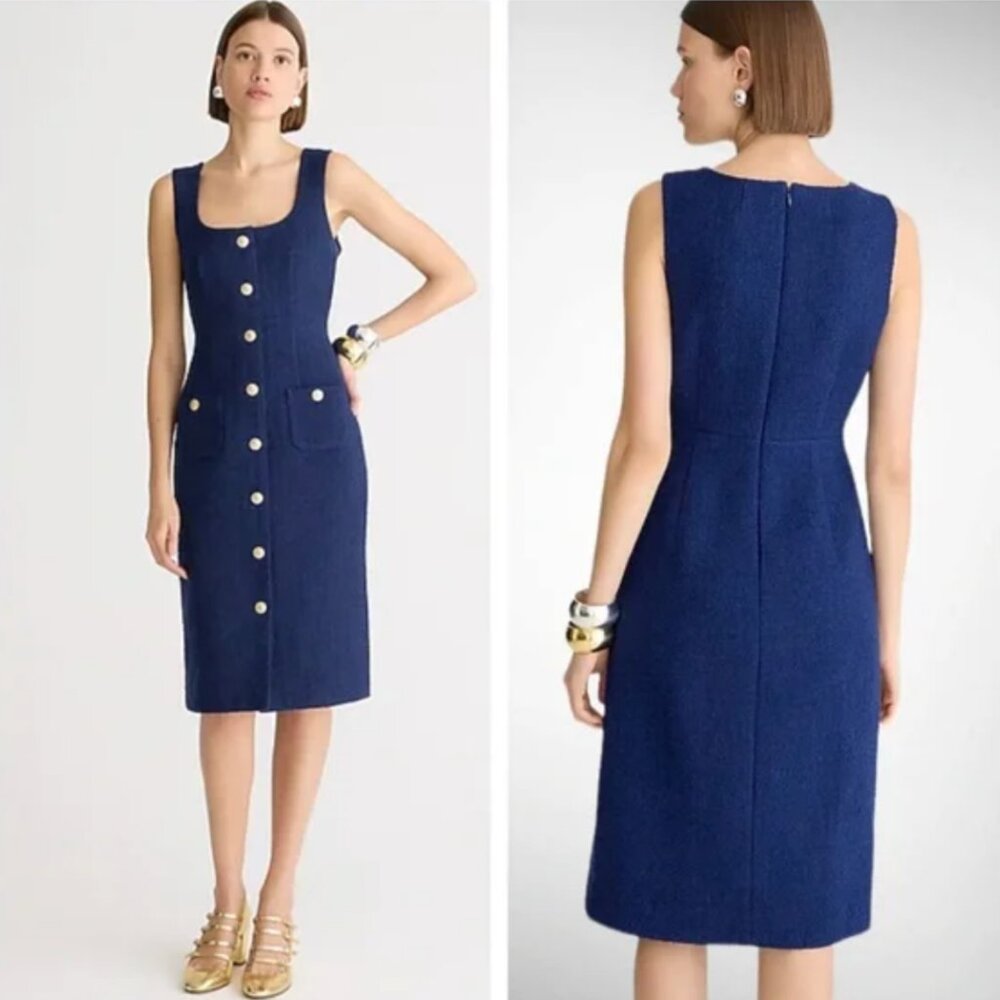J.Crew Sophia Tweed Sleeveless Midi Dress in Navy – 0 $268